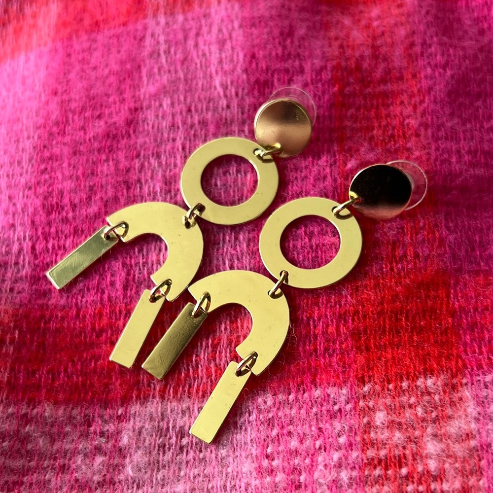 Gold Geometric Shape Dangle Earrings - Picture 2 of 4